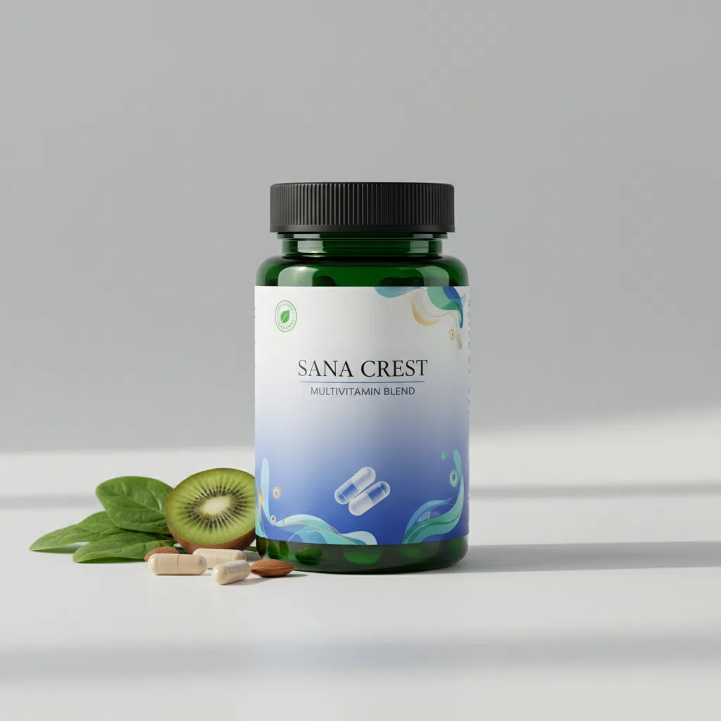 Sana Crest Multivitamin Blend - mörkgrön glasburk med silverlock, 90 kapslar